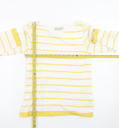 Hobbs Womens Yellow White Striped Cotton 3/4 Sleeve Boat Neck T-Shirt Size S