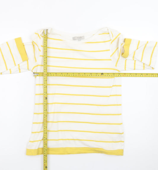 Hobbs Womens Yellow White Striped Cotton 3/4 Sleeve Boat Neck T-Shirt Size S