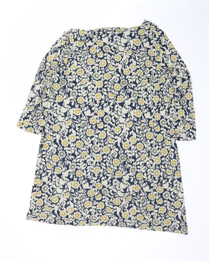 Mistral Womens Blue Floral Cotton Knee Length Shift Dress Size 18