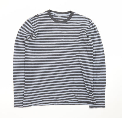 GAP Men's Grey Striped Long Sleeve Crew Neck Cotton T-Shirt Size M