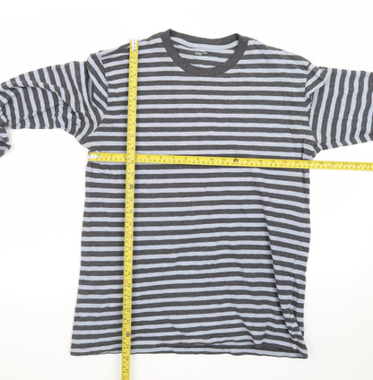 GAP Men's Grey Striped Long Sleeve Crew Neck Cotton T-Shirt Size M