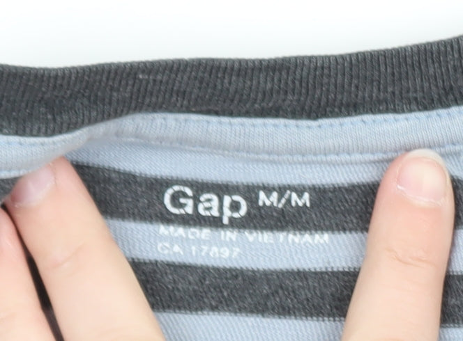 GAP Men's Grey Striped Long Sleeve Crew Neck Cotton T-Shirt Size M