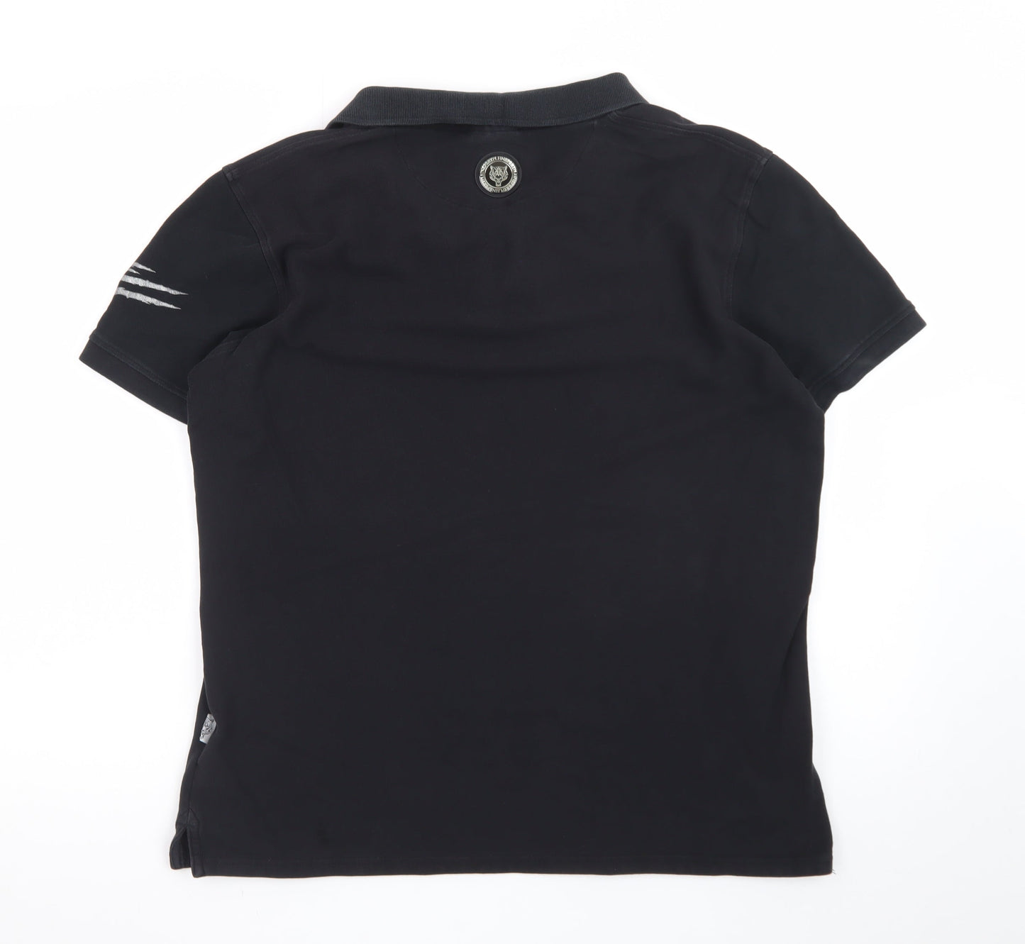 Plein Sport Men's Black 2XL Cotton Tiger Logo Polo Shirt