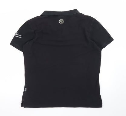 Plein Sport Men's Black 2XL Cotton Tiger Logo Polo Shirt