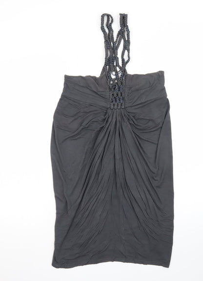Warehouse Women's Black Size 10 Beaded Ruched Slip Dress