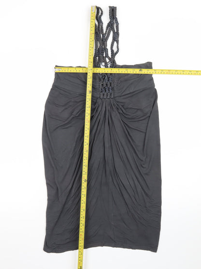 Warehouse Women's Black Size 10 Beaded Ruched Slip Dress