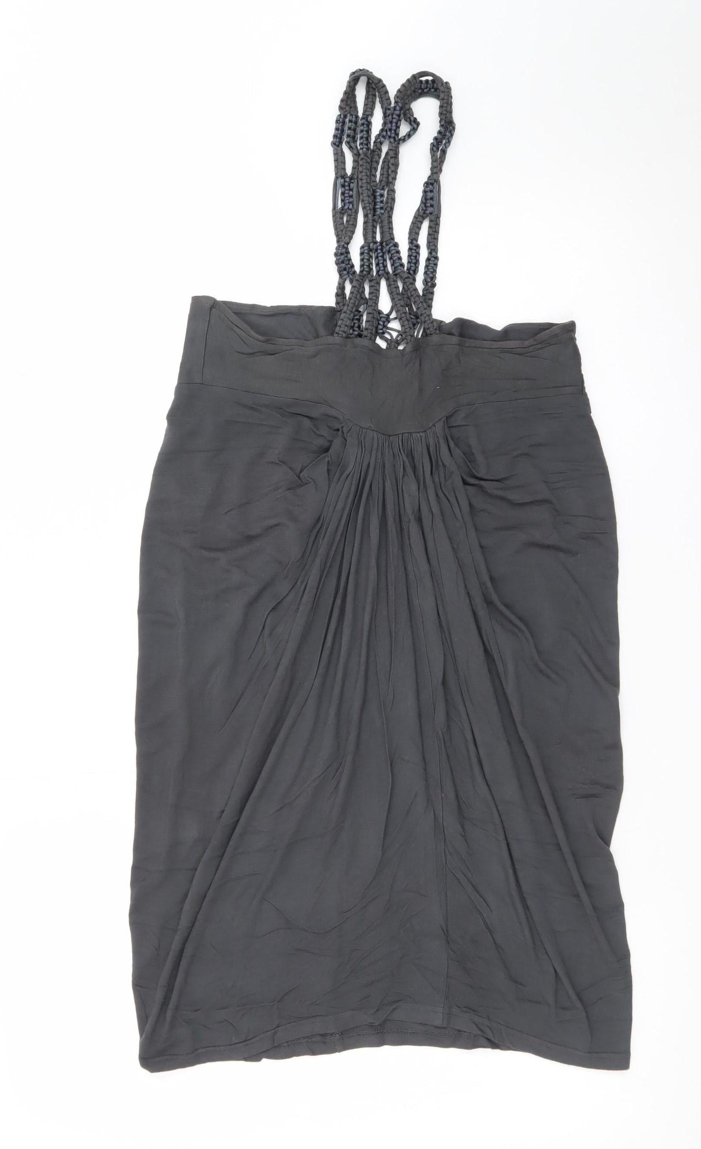 Warehouse Women's Black Size 10 Beaded Ruched Slip Dress