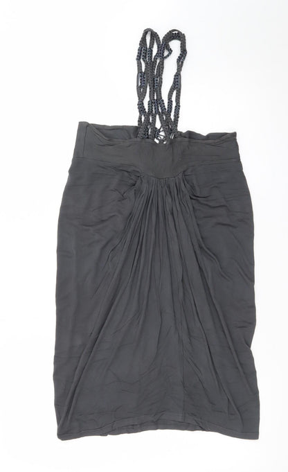 Warehouse Women's Black Size 10 Beaded Ruched Slip Dress