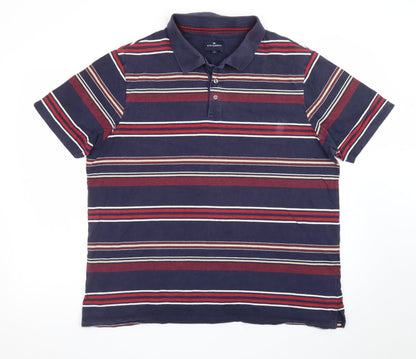 Marks and Spencer Blue Harbour Men's Blue Striped Cotton Polo Shirt XL