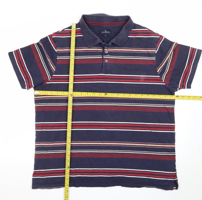 Marks and Spencer Blue Harbour Men's Blue Striped Cotton Polo Shirt XL