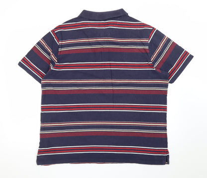 Marks and Spencer Blue Harbour Men's Blue Striped Cotton Polo Shirt XL
