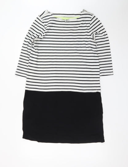 Joules Womens Black White Stripe Shift Dress UK 12 3/4 Sleeve