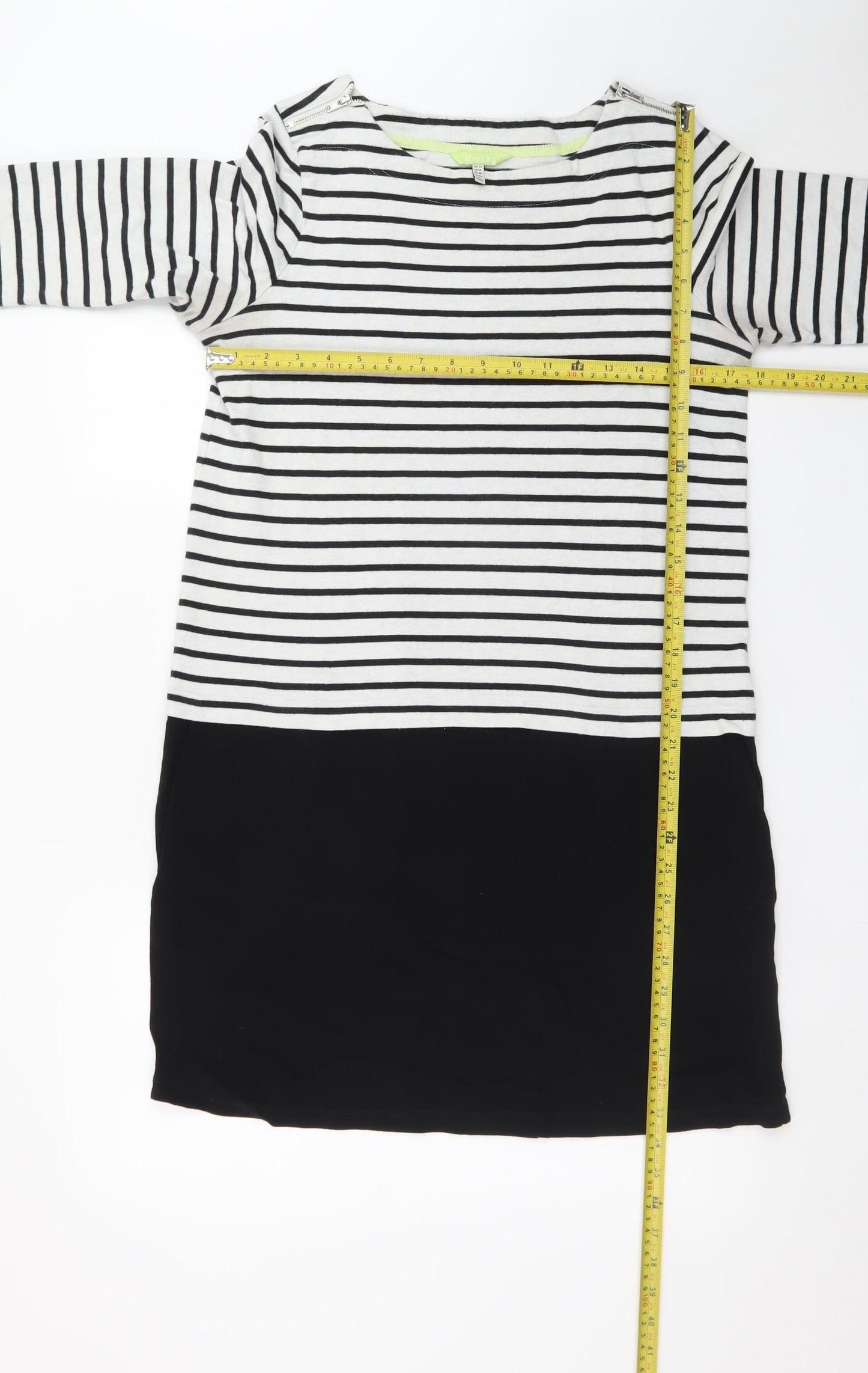 Joules Womens Black White Stripe Shift Dress UK 12 3/4 Sleeve