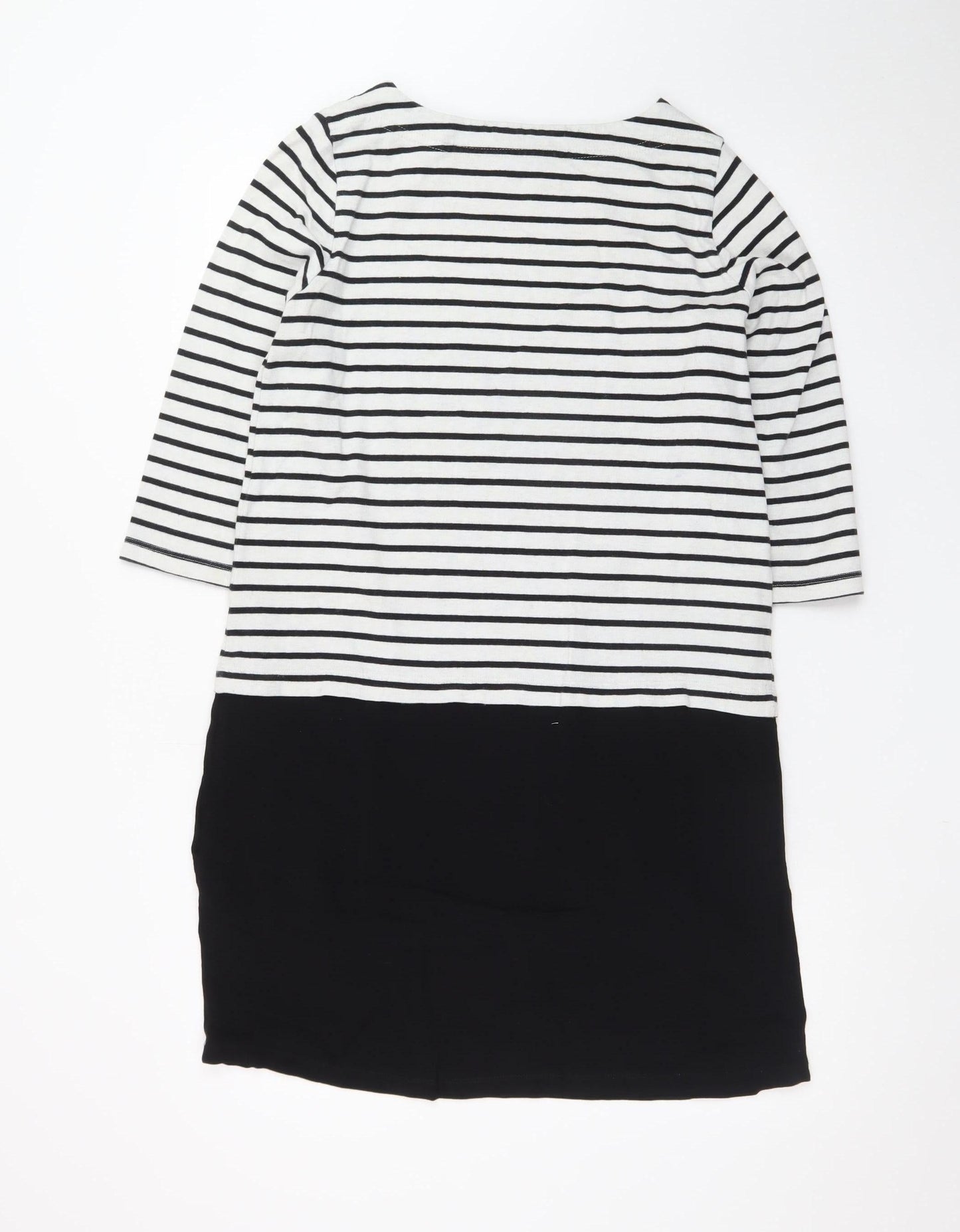 Joules Womens Black White Stripe Shift Dress UK 12 3/4 Sleeve