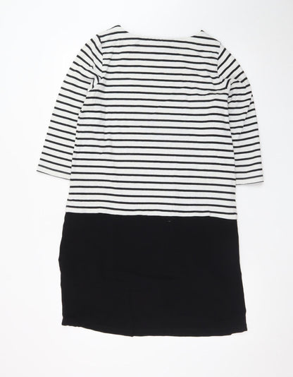 Joules Womens Black White Stripe Shift Dress UK 12 3/4 Sleeve