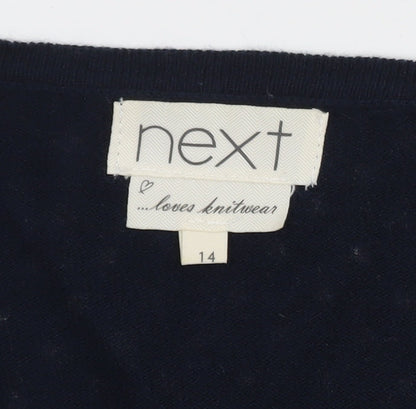 Next Women Blue Polka Dot Cardigan Size 14 Round Neck Knitwear