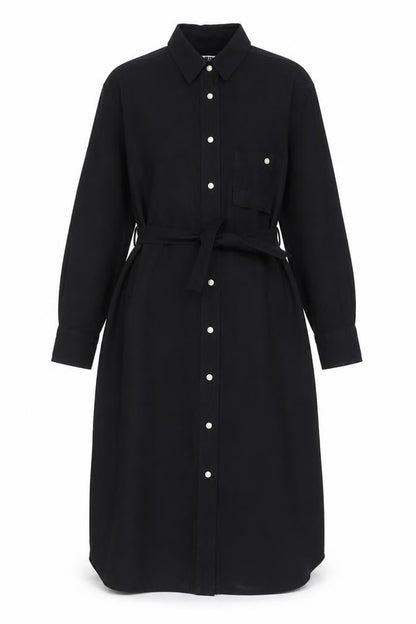Uniqlo Women Black Lyocell Belted Long Sleeve Shirt Dress S