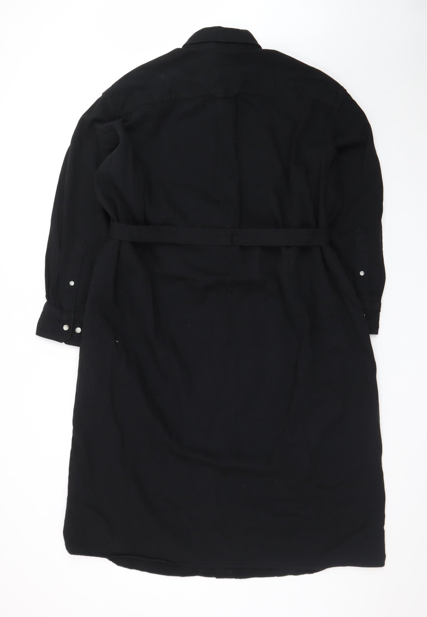 Uniqlo Women Black Lyocell Belted Long Sleeve Shirt Dress S