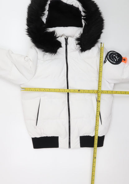Superdry Women White Puffer Jacket UK 10 Faux Fur Hooded Everest Style