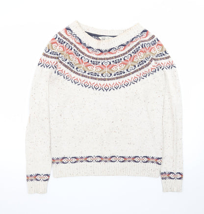 Fat Face Women's Beige Fair Isle Crew Neck Jumper Size 12