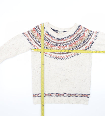 Fat Face Women's Beige Fair Isle Crew Neck Jumper Size 12