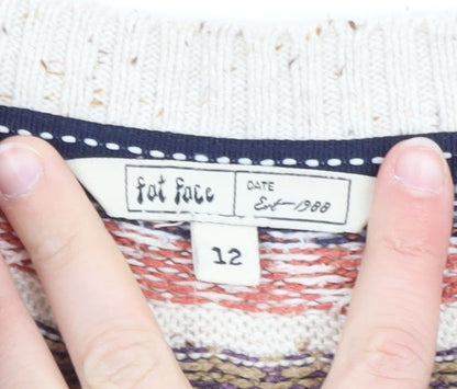Fat Face Women's Beige Fair Isle Crew Neck Jumper Size 12