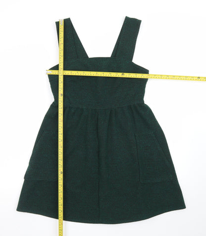 Topshop Women Green Size 12 Pinafore Dress with Pockets