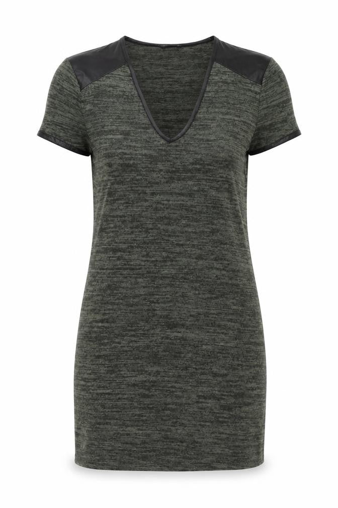 Front view of Miss Selfridge Women’s Green Bodycon Dress, size UK 8, Short Sleeve V-Neck