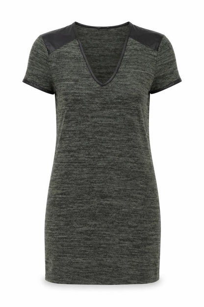 Front view of Miss Selfridge Women’s Green Bodycon Dress, size UK 8, Short Sleeve V-Neck
