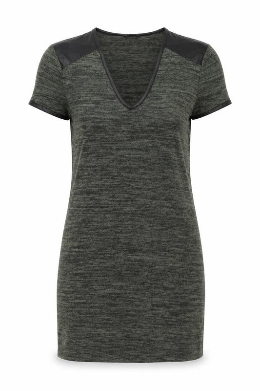 Front view of Miss Selfridge Women’s Green Bodycon Dress, size UK 8, Short Sleeve V-Neck
