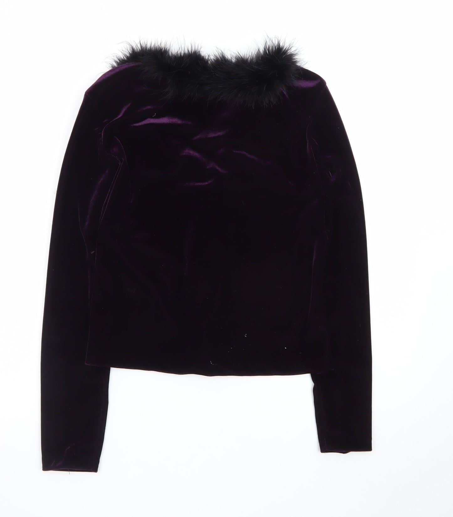 Necessary Objects Women's Purple Fur Trim Velvet Cardigan Size M