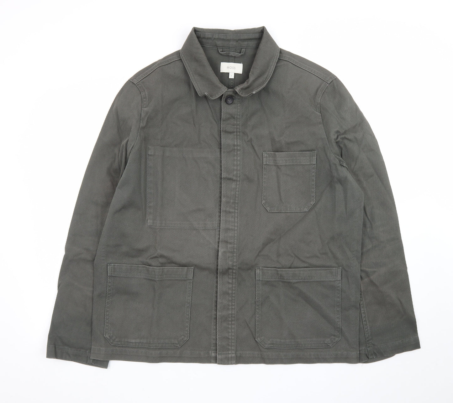 Moss Mens Green Cotton Twill Button-Up Overshirt L