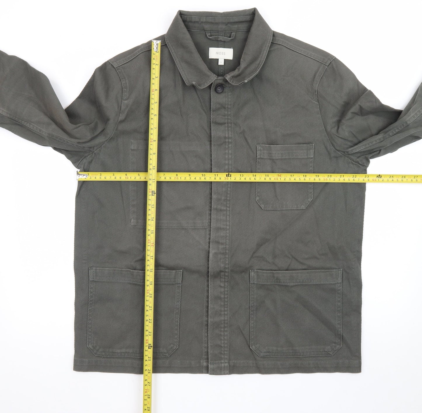 Moss Mens Green Cotton Twill Button-Up Overshirt L