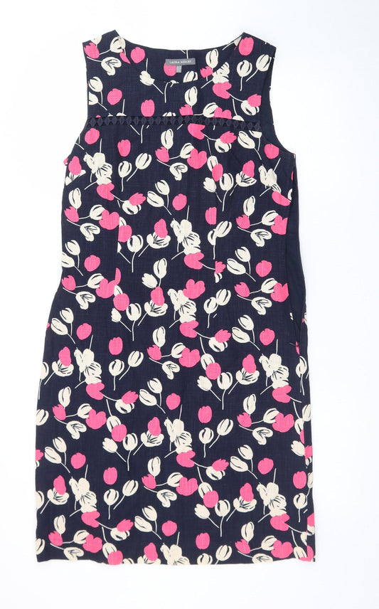 Laura Ashley Women's Multicoloured Floral Cotton Sleeveless Shift Dress UK 10