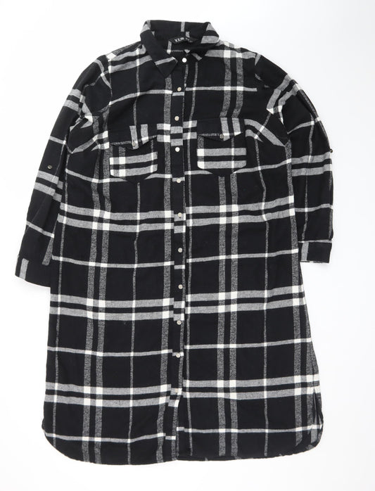 Yours Women’s Black Check Long Sleeve Shirt Dress Size 18