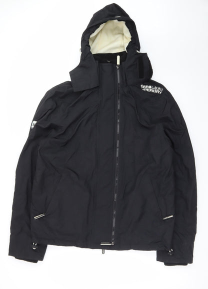 Superdry Mens Black XL Windbreaker Jacket Hooded Softshell
