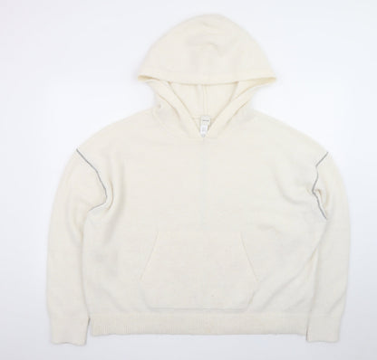 Calvin Klein Women Ivory Wool Blend Hooded Pullover Jumper Size S