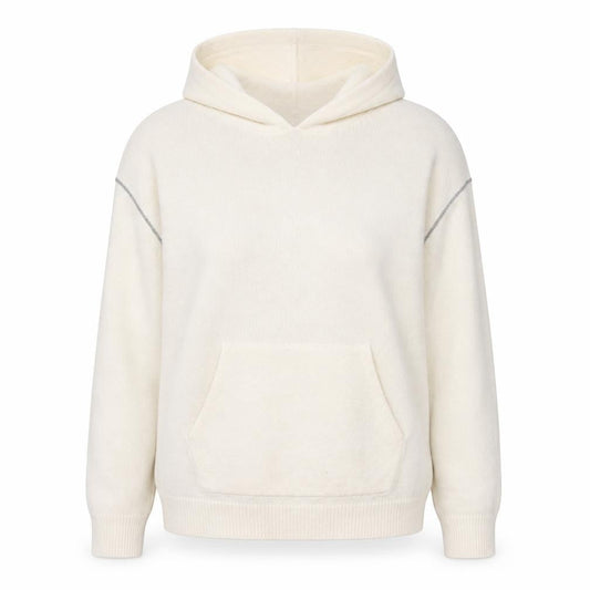 Calvin Klein Women Ivory Wool Blend Hooded Pullover Jumper Size S