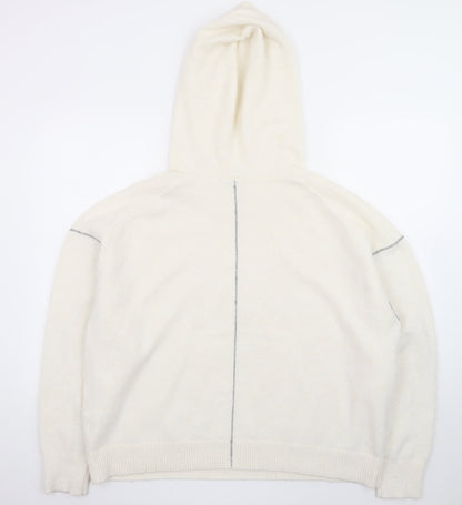 Calvin Klein Women Ivory Wool Blend Hooded Pullover Jumper Size S