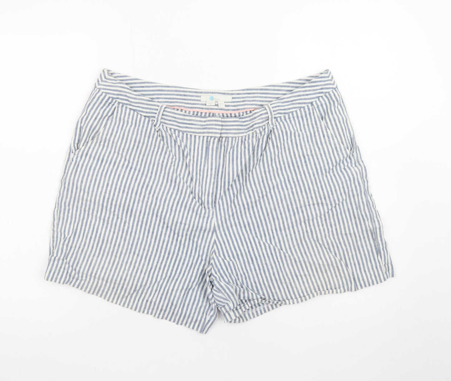 Boden Women Blue Striped Linen Blend Chino Shorts Size 16