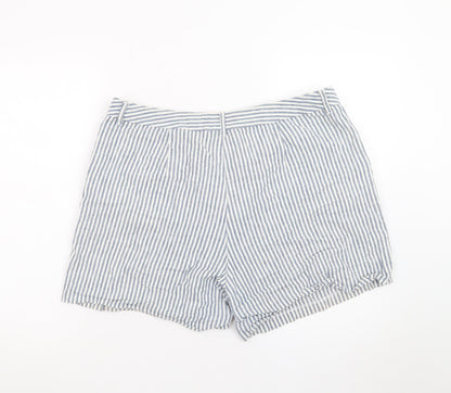 Boden Women Blue Striped Linen Blend Chino Shorts Size 16
