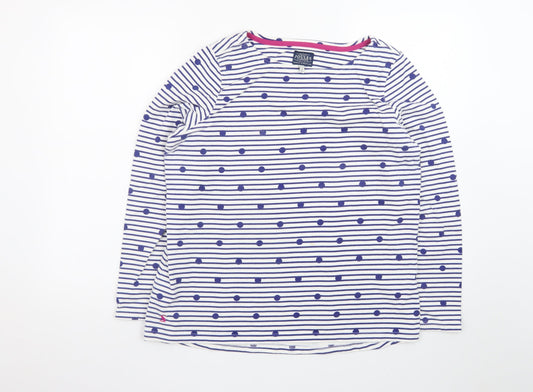 Joules Women's White & Navy Striped Long Sleeve Cotton T-Shirt UK 14