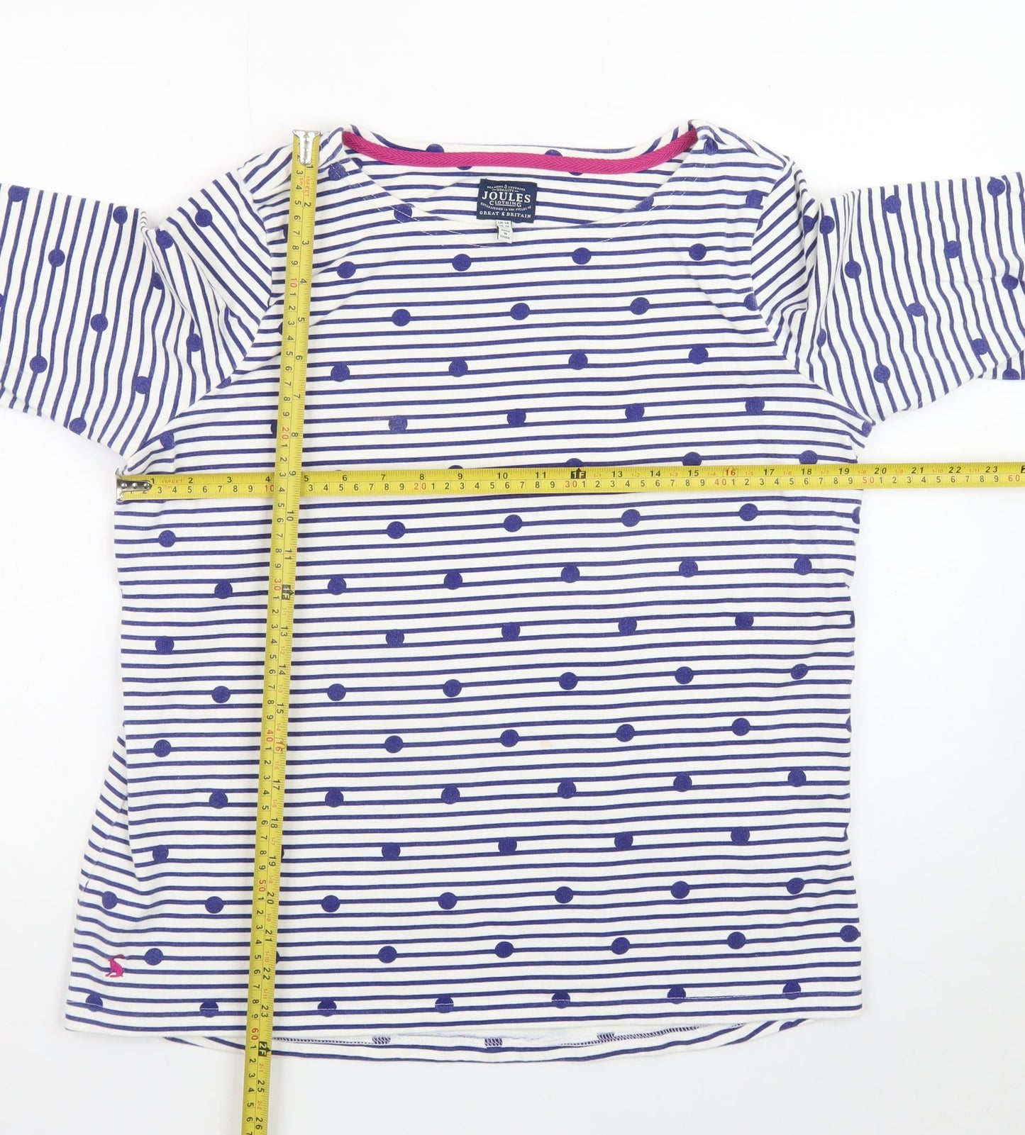 Joules Women's White & Navy Striped Long Sleeve Cotton T-Shirt UK 14