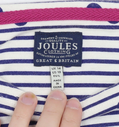 Joules Women's White & Navy Striped Long Sleeve Cotton T-Shirt UK 14
