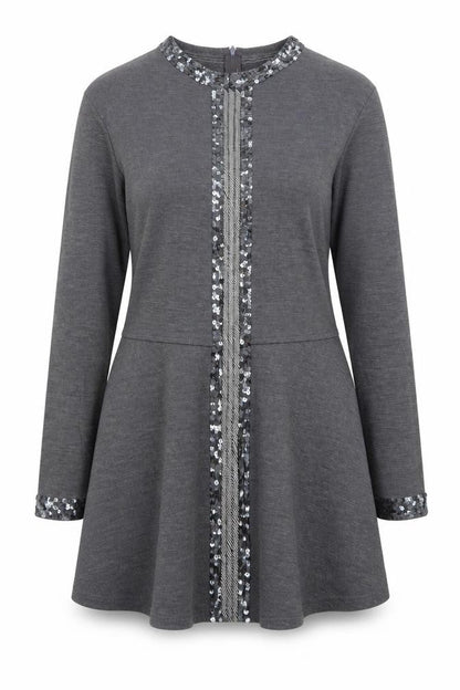 Outlander Women’s Grey Sequin Trim Fit & Flare Dress M