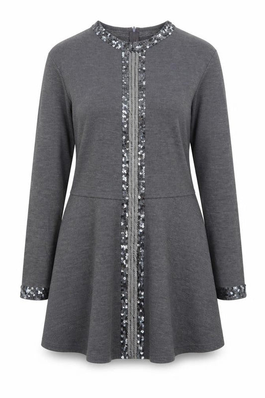 Outlander Women’s Grey Sequin Trim Fit & Flare Dress M