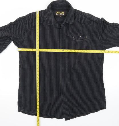 Atlas For Men Black Striped Long Sleeve Button-Up Shirt Size XL