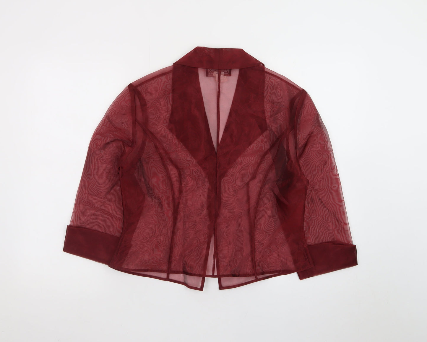 Alex Evenings Women's Red Sheer 3/4 Sleeve Collared Kimono Blouse Size 14