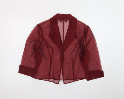 Alex Evenings Women's Red Sheer 3/4 Sleeve Collared Kimono Blouse Size 14
