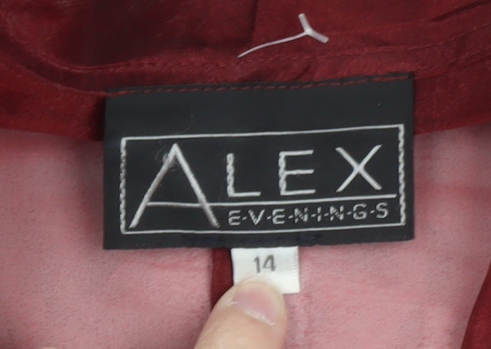Alex Evenings Women's Red Sheer 3/4 Sleeve Collared Kimono Blouse Size 14